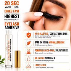 Fine Threads Pro glue drying clear on lash band demonstrating invisible finish and natural look
