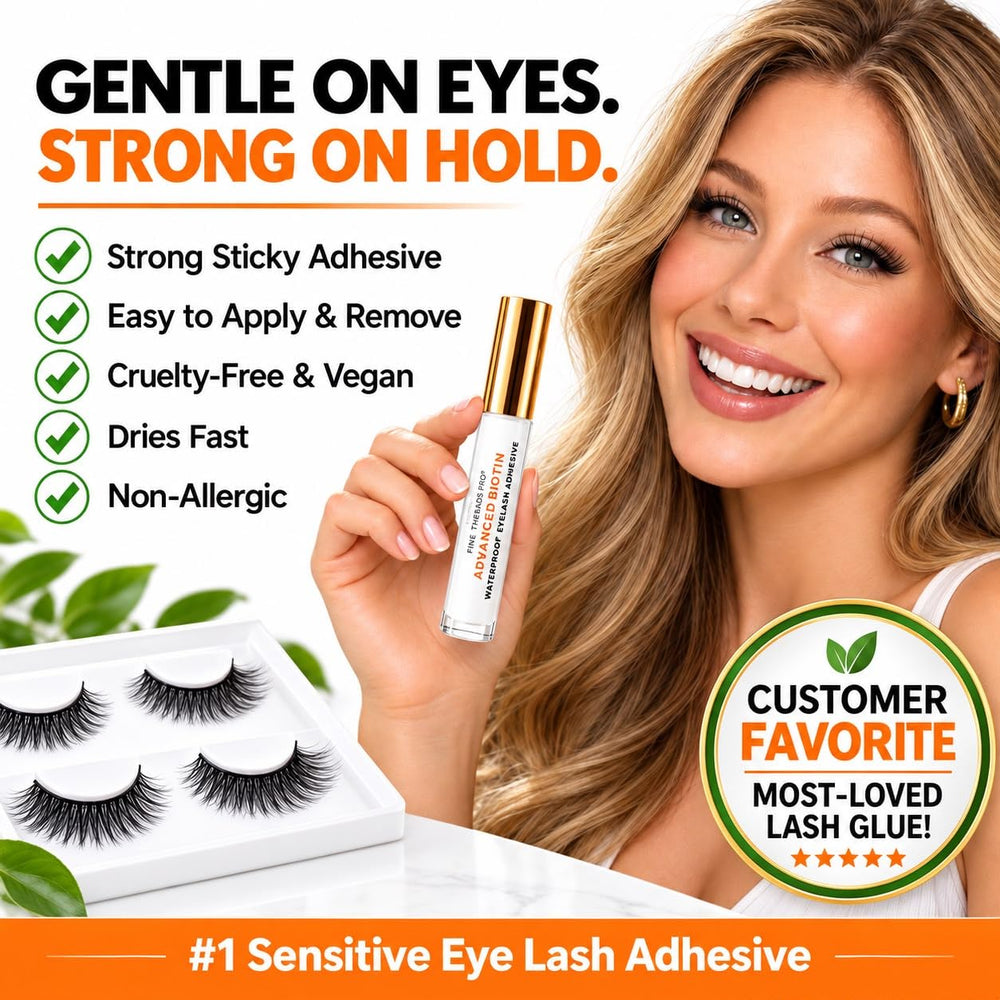 Fine Threads Pro vanity lifestyle scene with glue and lashes suggesting everyday beauty routine ease