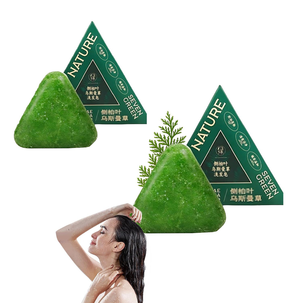 Finturo front packaging showing two Seven Green shampoo bars and eco benefits