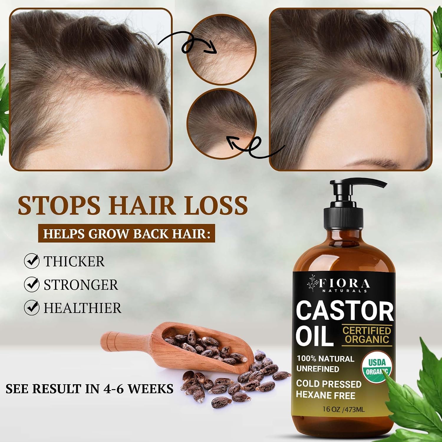 Fiora Naturals oil applied to hair strand for improved shine and manageability
