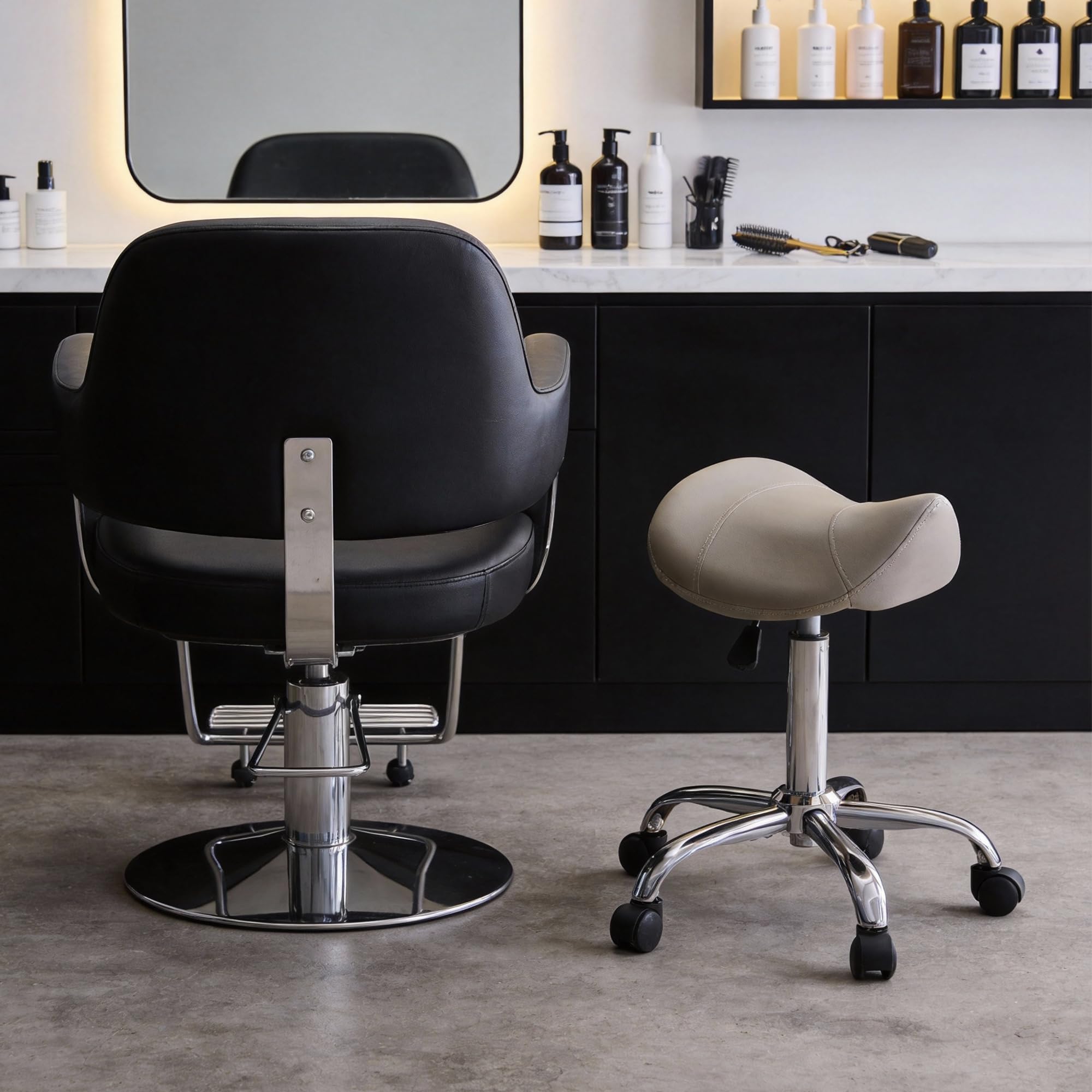 FIRAVOE stool in salon setting for professional workflow efficiency