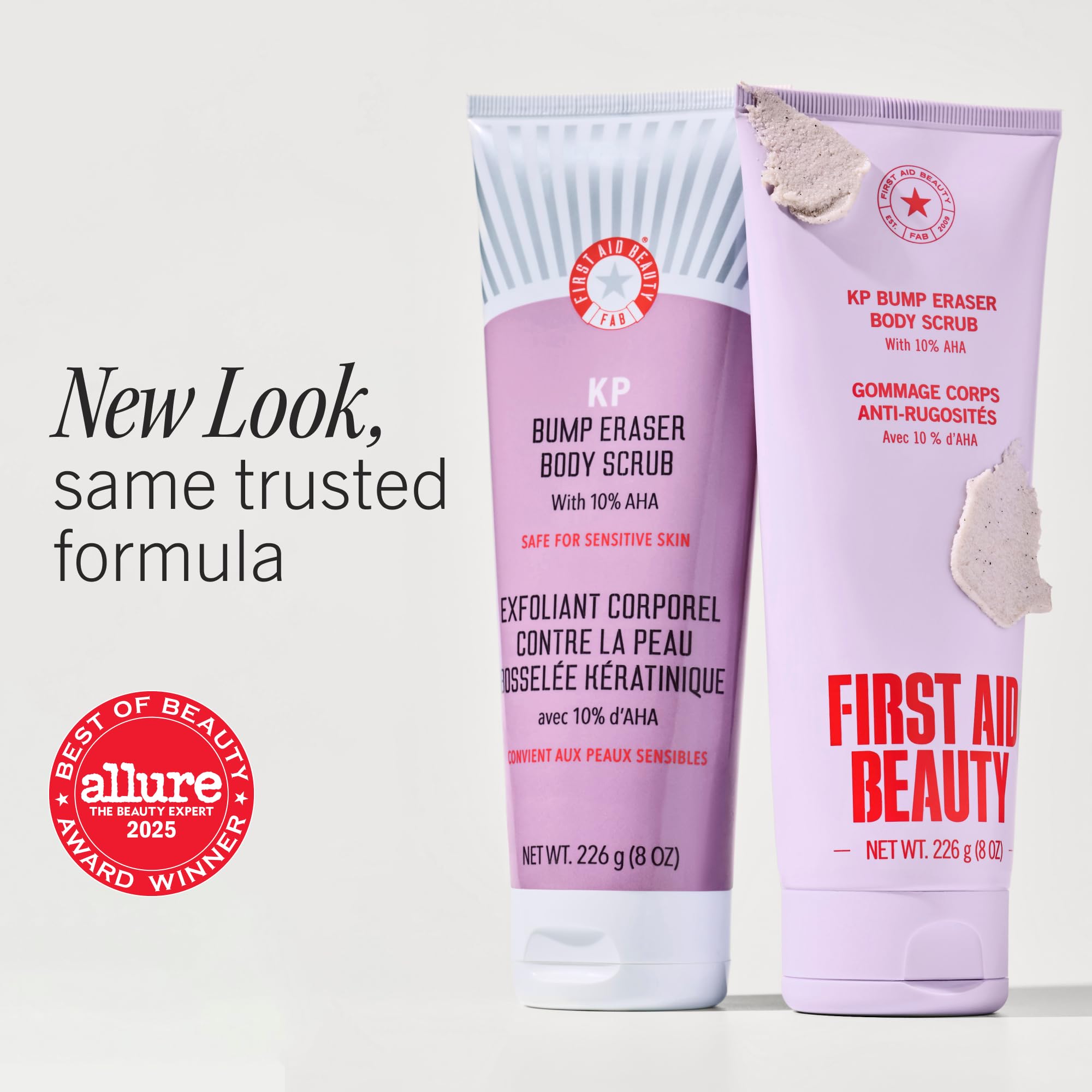 First Aid Beauty tube open revealing creamy scrub texture for effective exfoliation