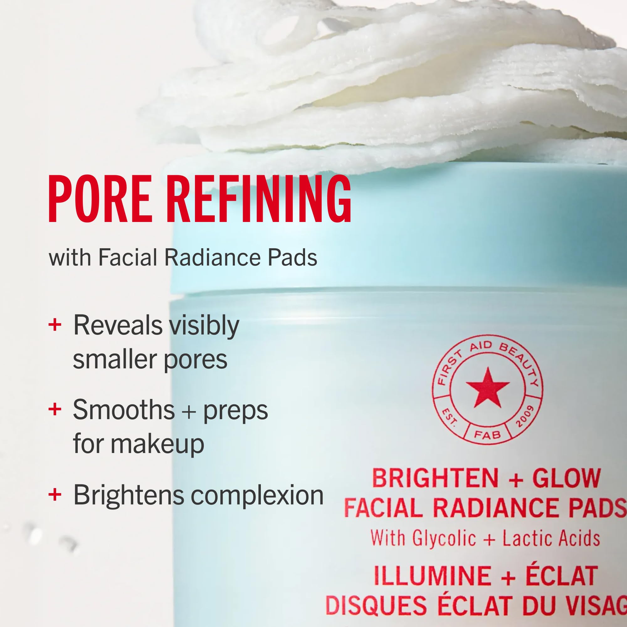 First Aid Beauty pad being swept across cheek for smoother texture