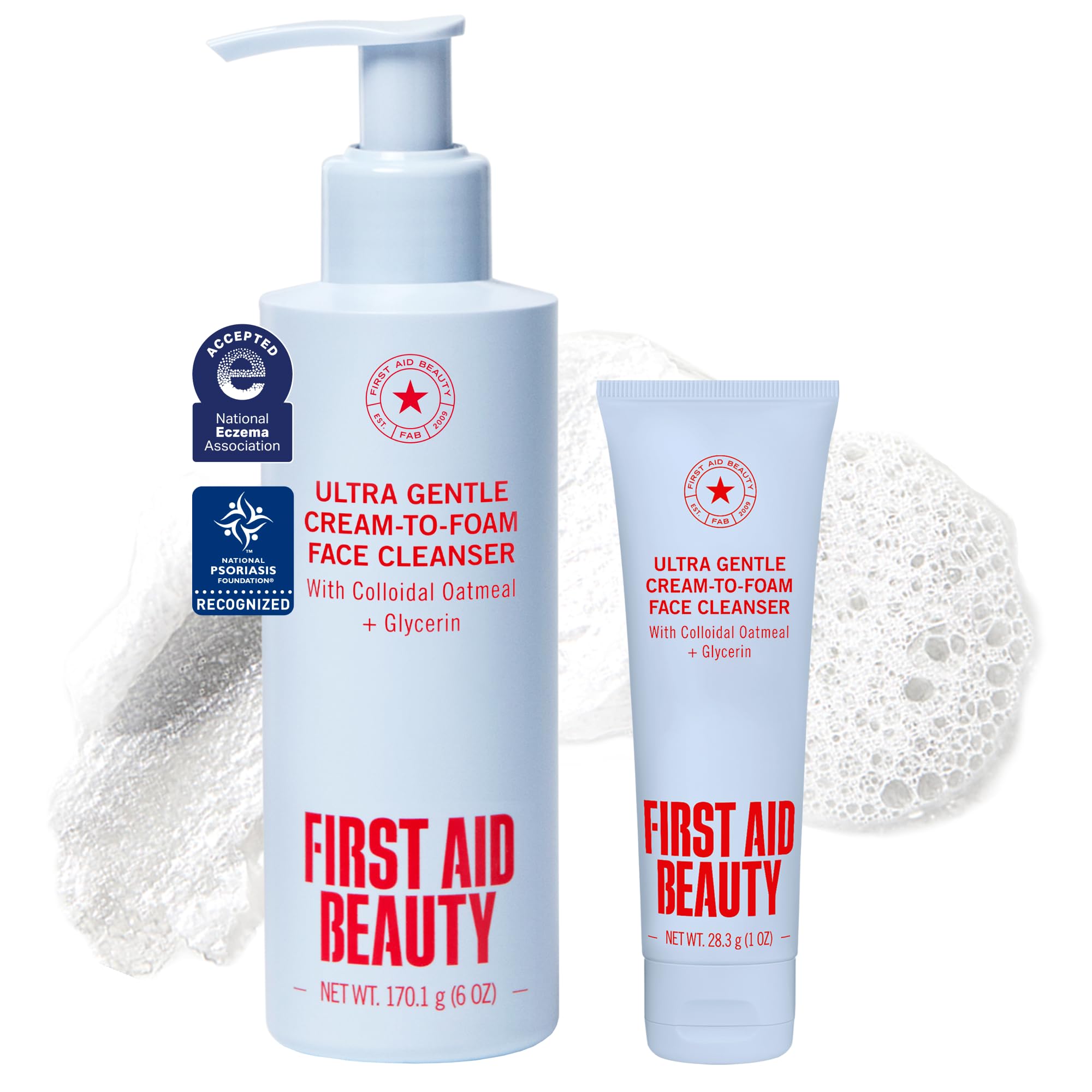 First Aid Beauty pump bottle front view showing clean packaging and daily use benefit