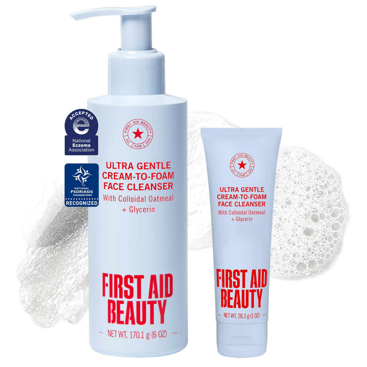 First Aid Beauty pump bottle front view showing clean packaging and daily use benefit