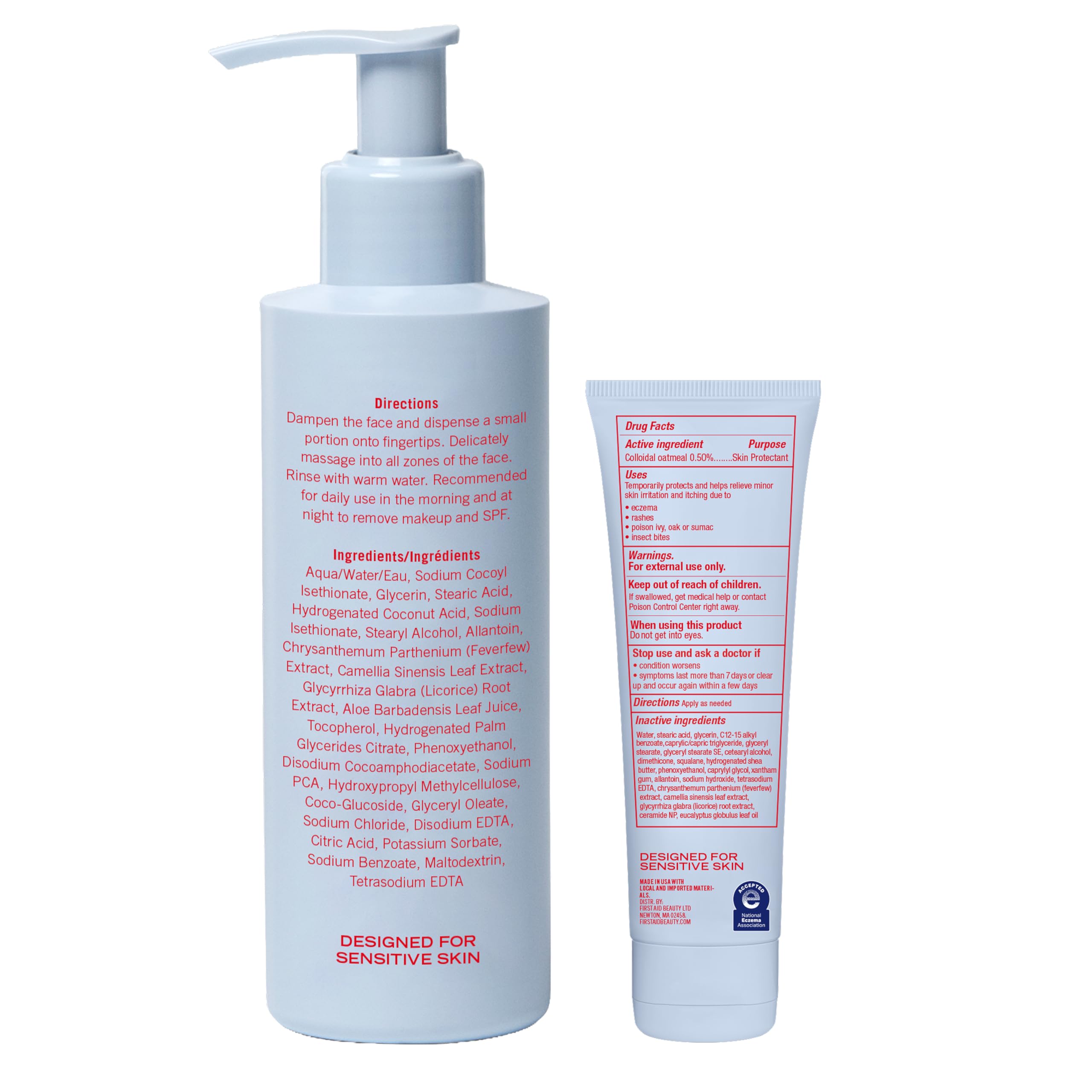First Aid Beauty product label close-up showing pH-balanced and fragrance-free claims