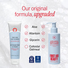 First Aid Beauty cream-to-foam texture close-up demonstrating gentle hydrating feel