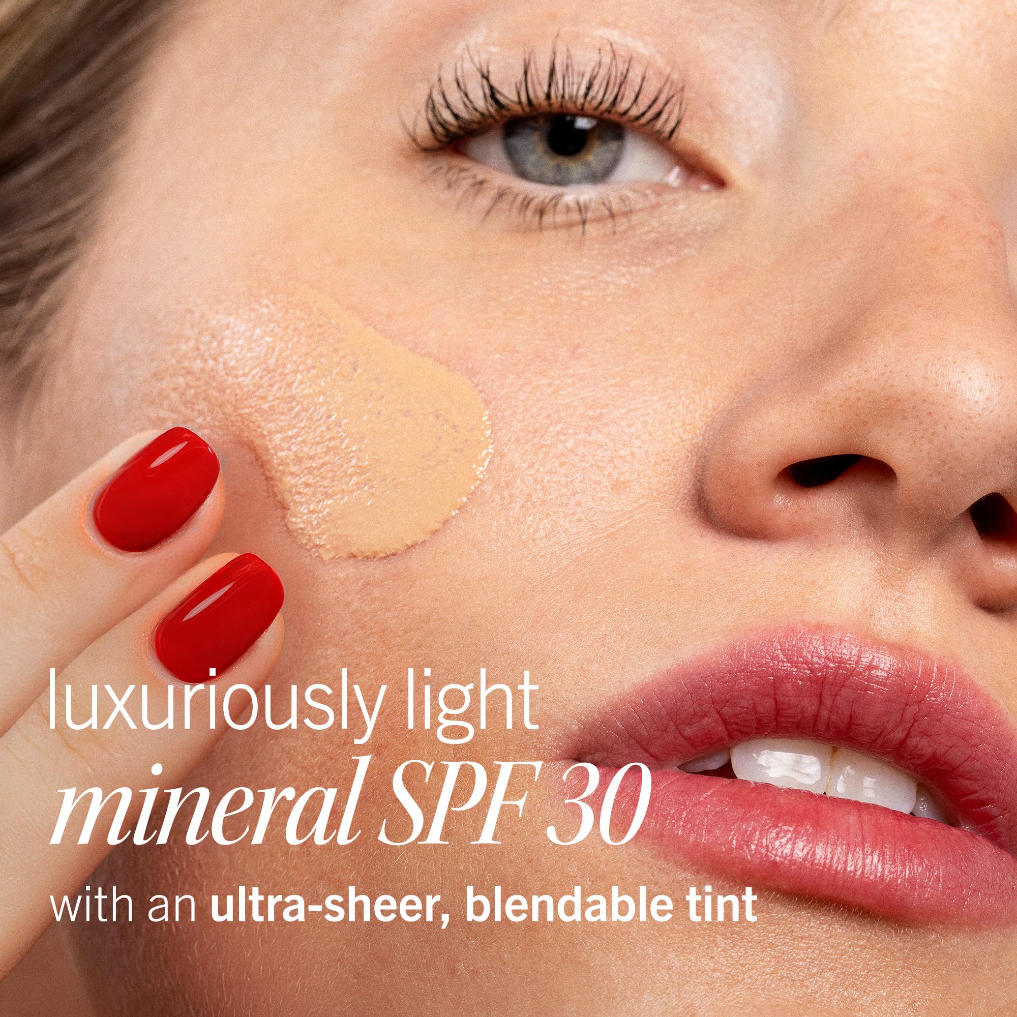 First Aid Beauty pump dispensing silky sunscreen texture for quick absorption