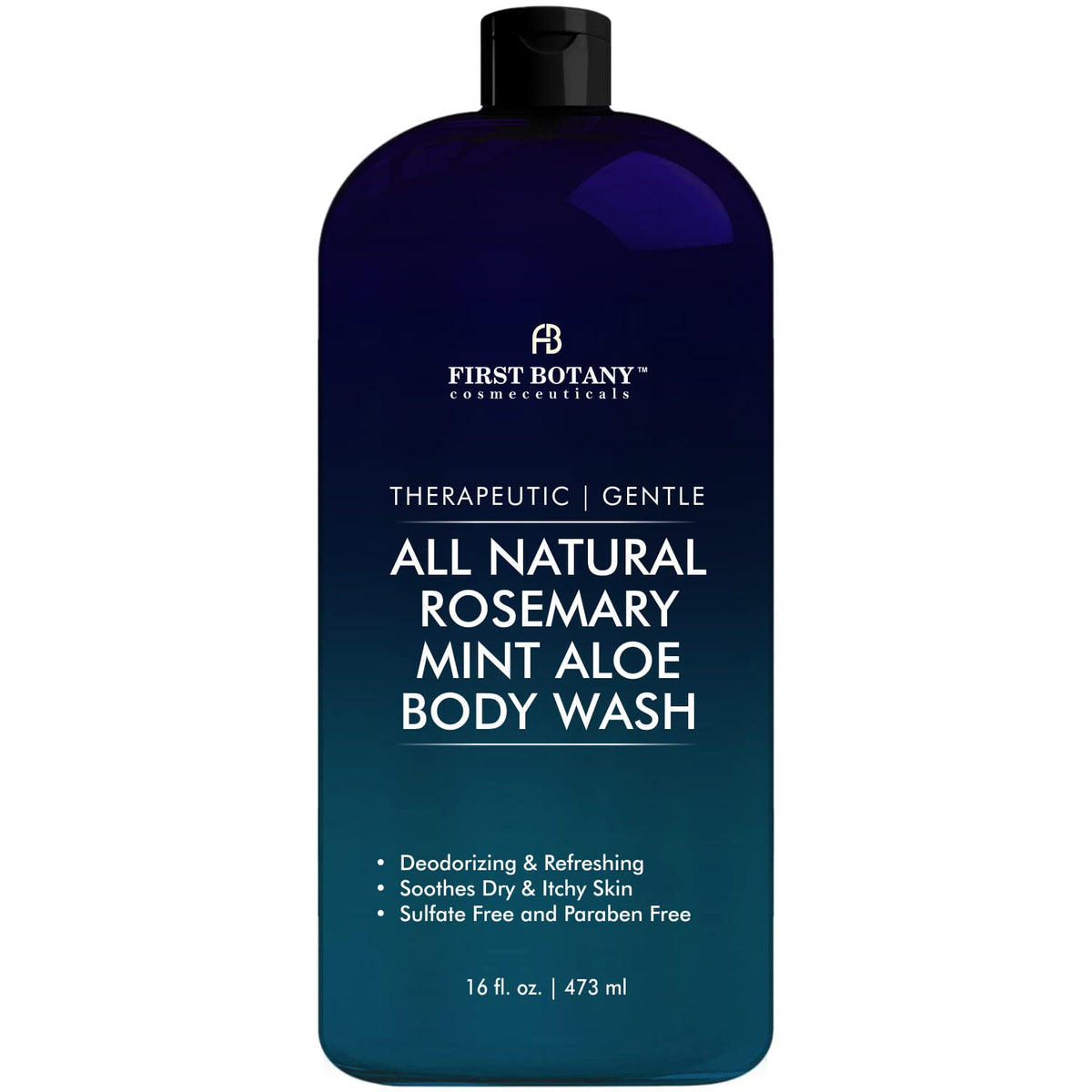 First Botany front bottle showing rosemary‑mint label and size for quick identification and freshness