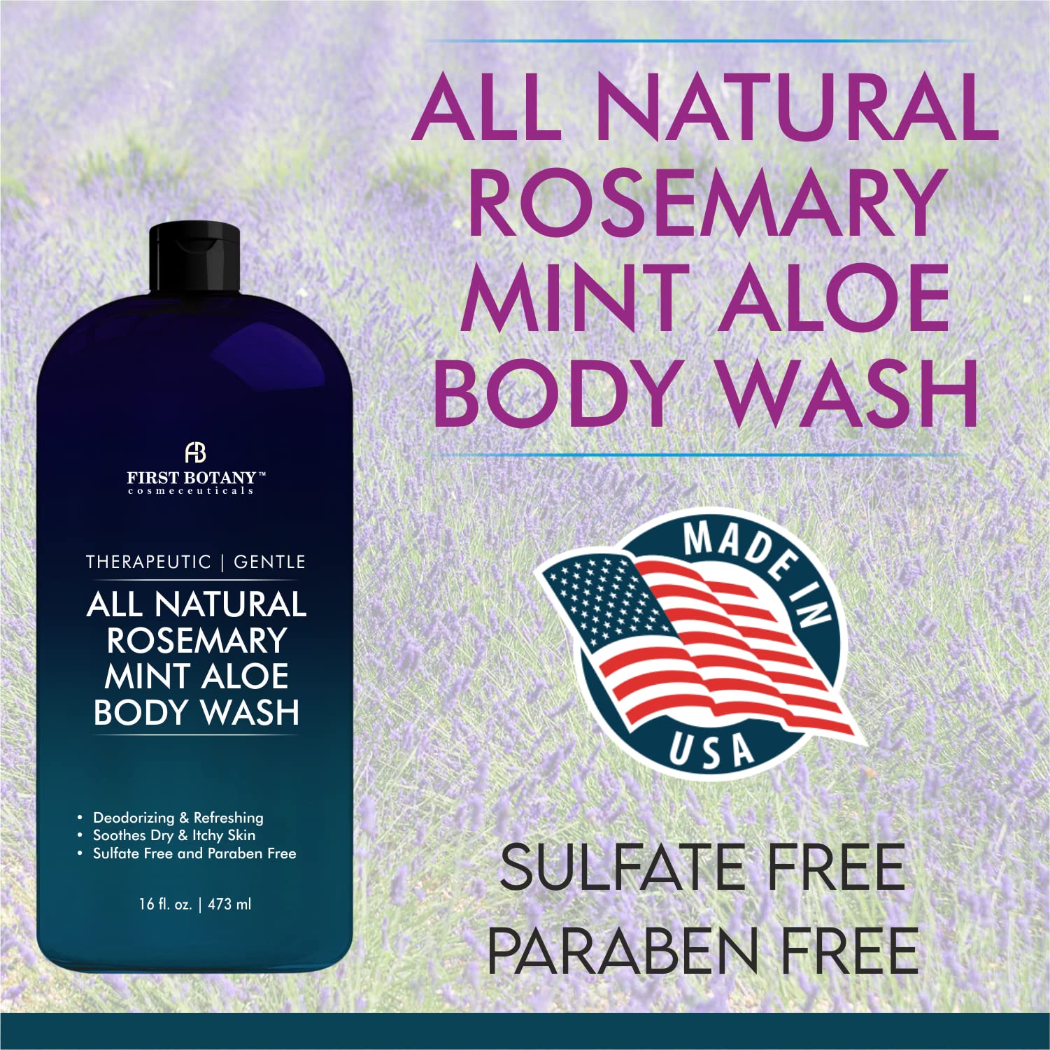 First Botany bottle styled in bathroom highlighting rosemary‑mint scent and daily routine fit