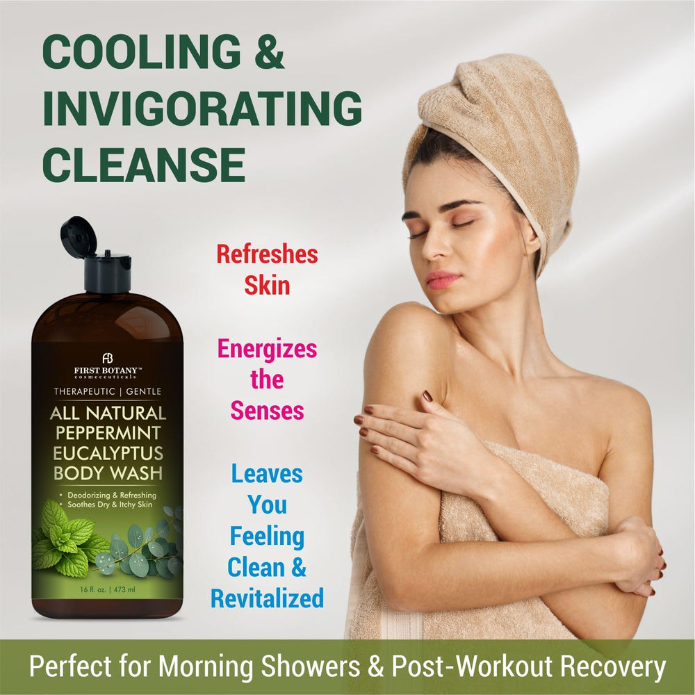 First Botany pump dispensing shower gel illustrating easy use and controlled amount benefit