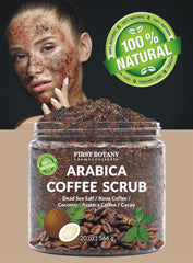First Botany scrub texture close-up highlighting Arabica grounds and moisturizing oils