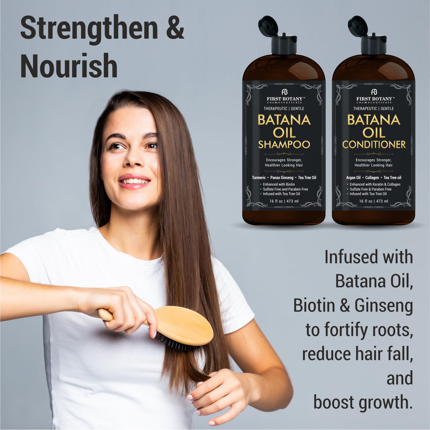 First Botany shampoo pump close-up highlighting gentle formula