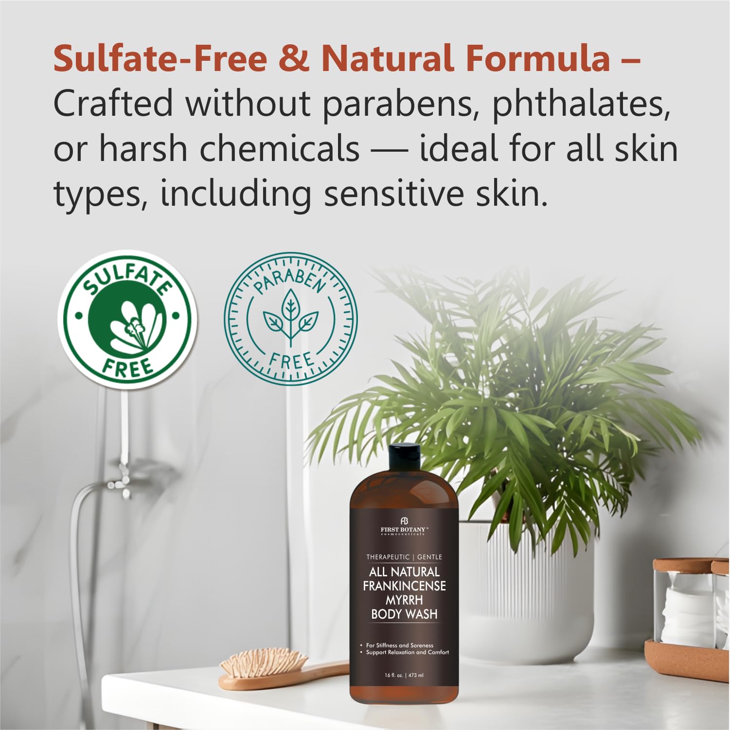 Close-up lather texture of First Botany body wash showing rich suds