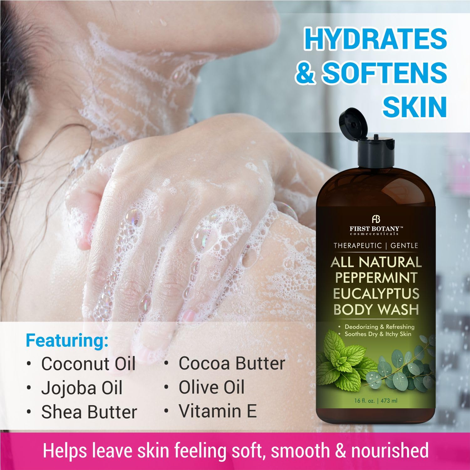 First Botany foamy texture closeup demonstrating rich lather for effective cleansing benefit