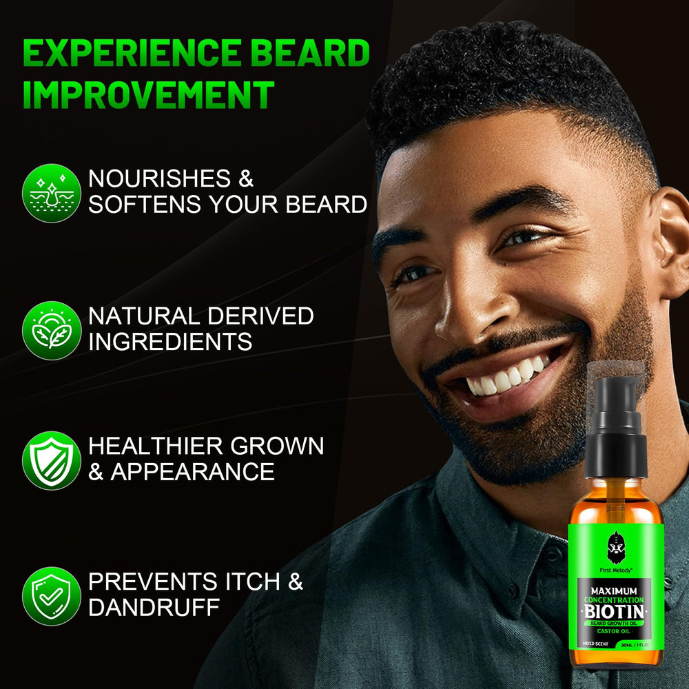 First Melody before and after beard comparison showing thicker, healthier look