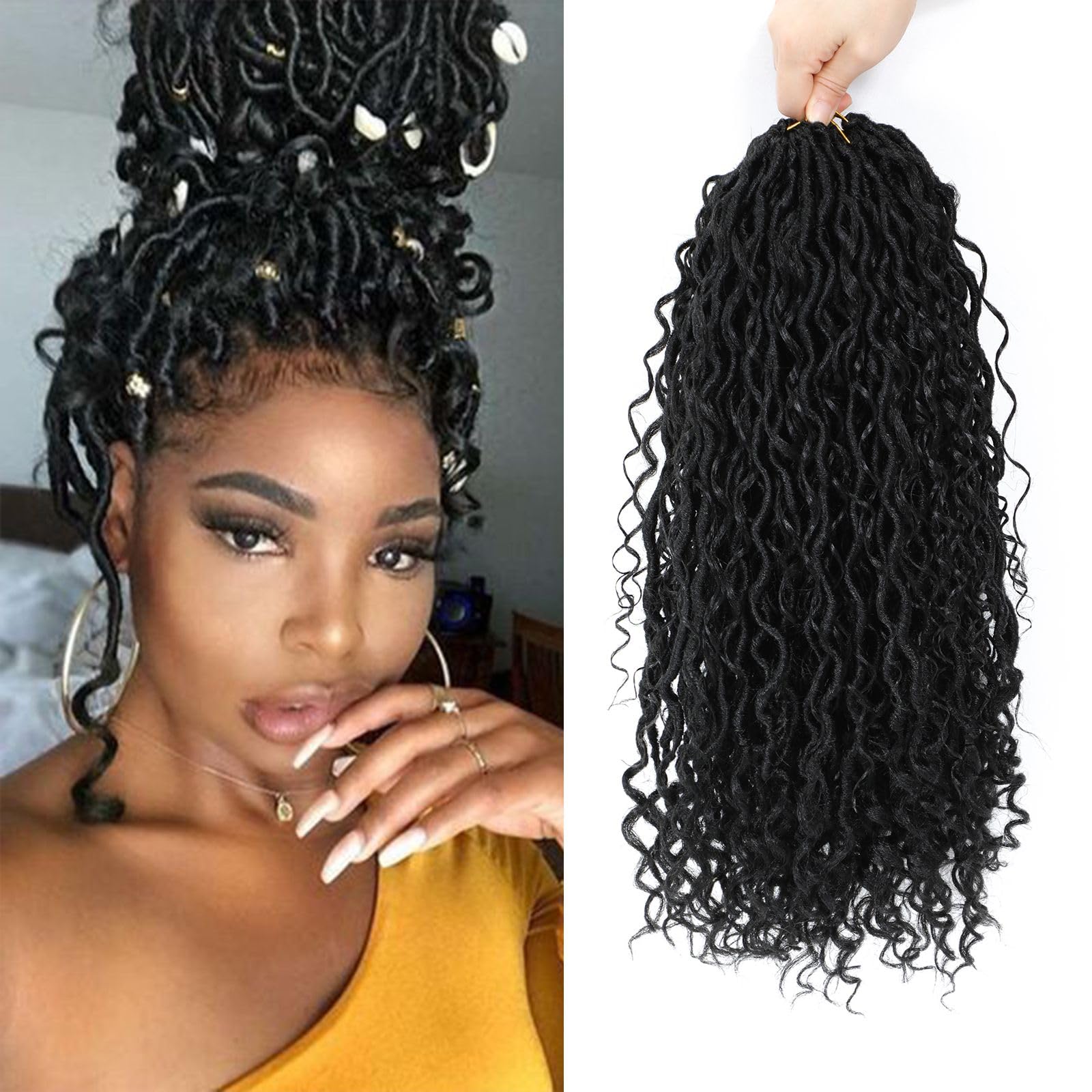 FIRSTCYH HAIR front packaging showing 14-inch goddess faux locs and quick install benefit