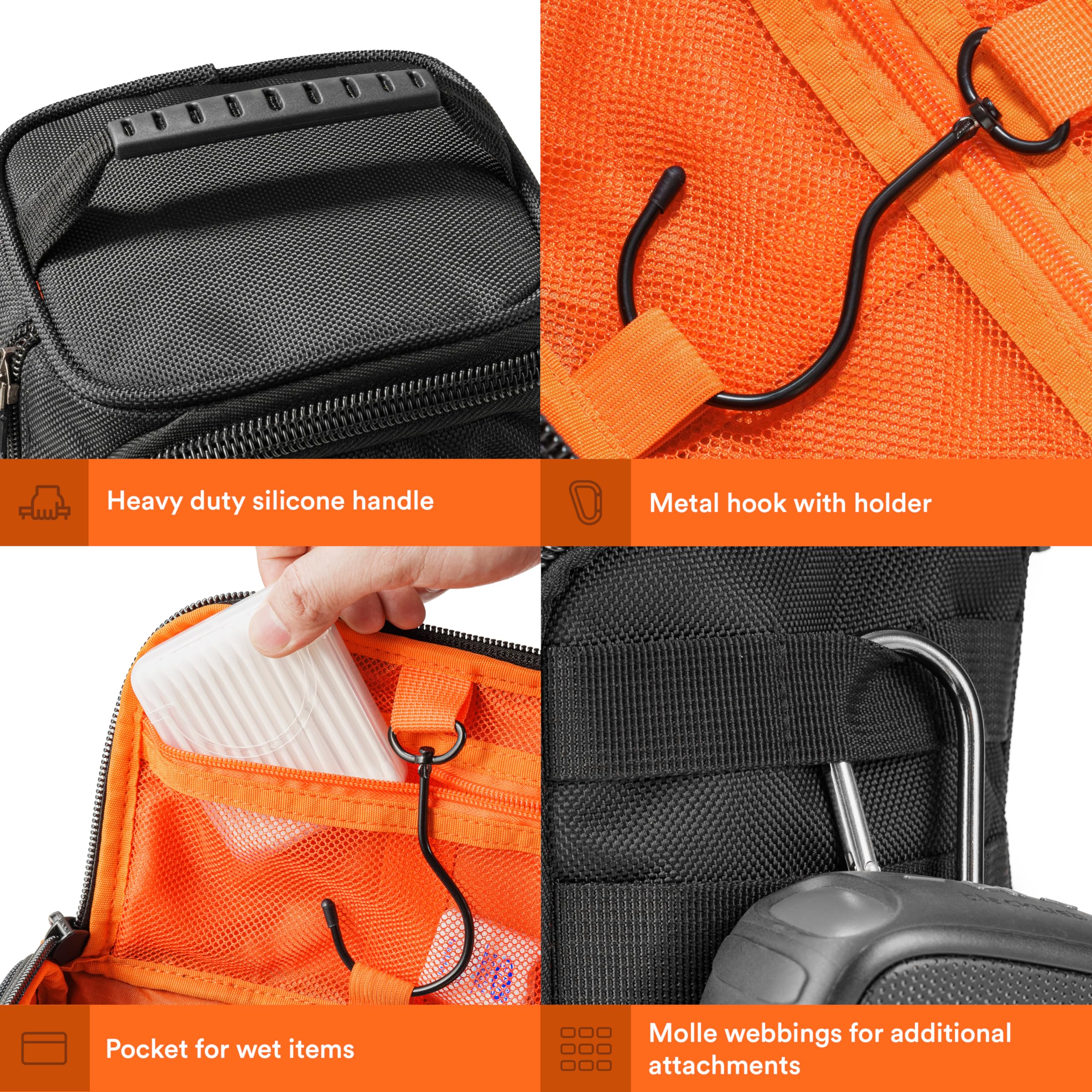 Fitdom MOLLE webbing and hook-and-loop panel showing modular attachment benefit: expandability