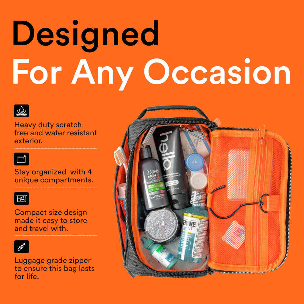 Fitdom size comparison with toiletry bottles showing compact capacity benefit: travel-friendly