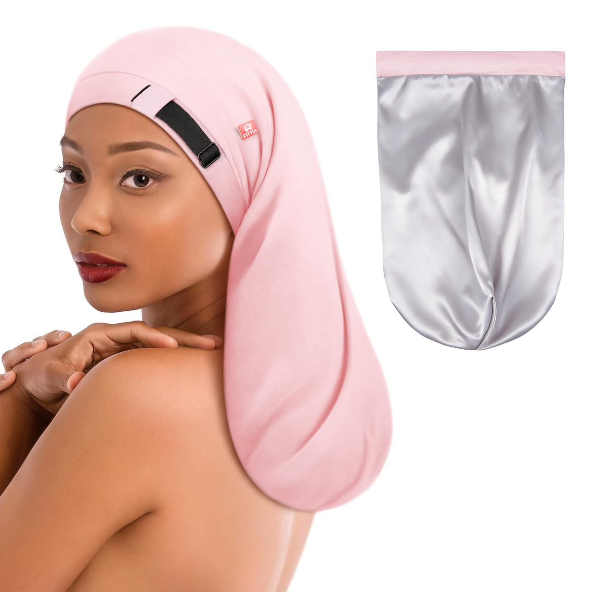 Fittia front view of long bonnet showing full coverage and neat finish