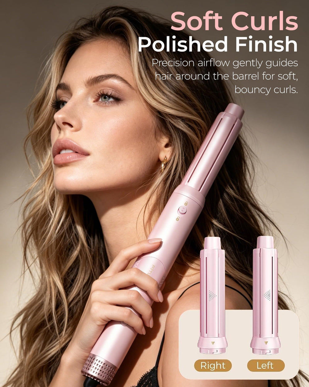 FiTwiND auto-wrap barrel capturing hair to form curls quickly and easily