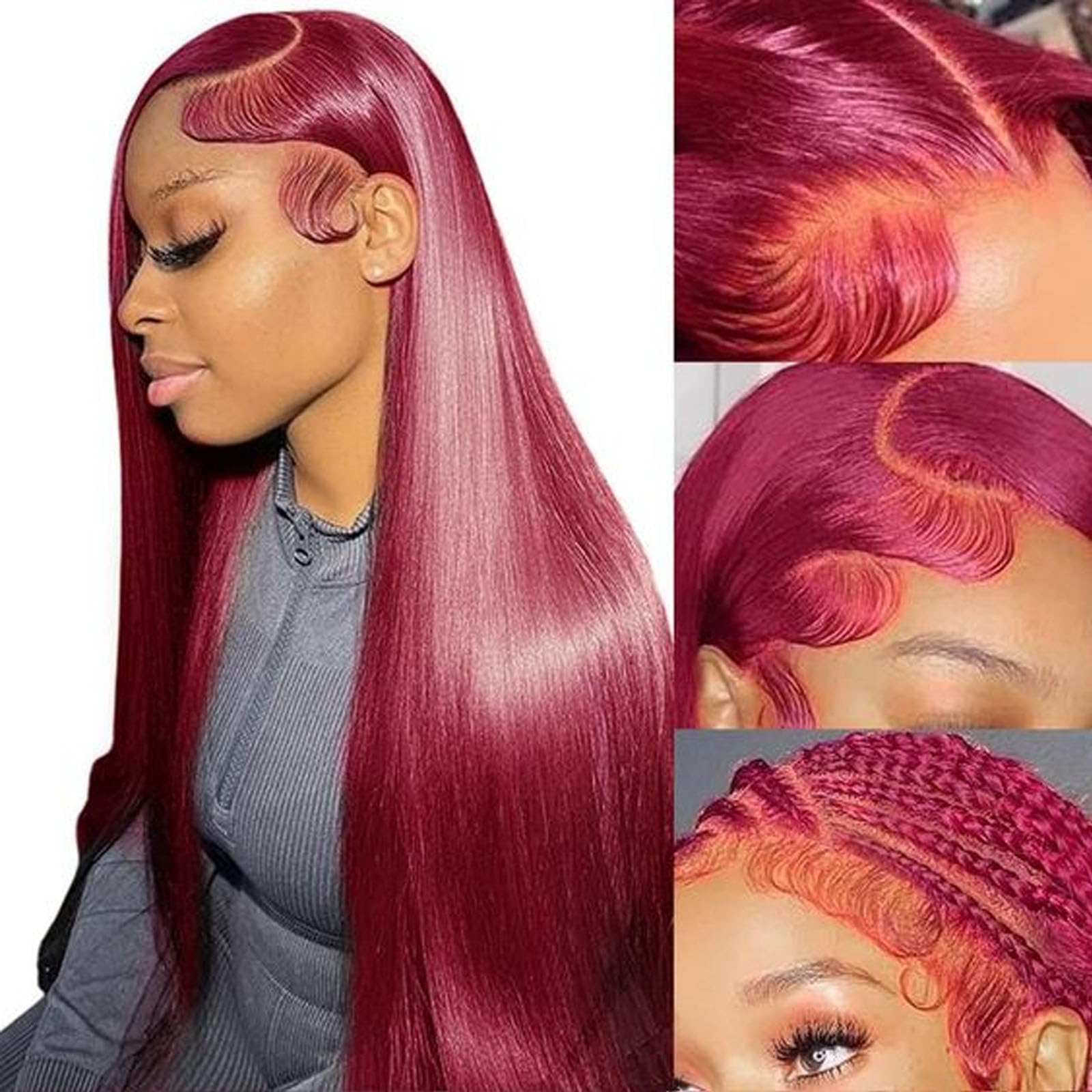 Fiumer front view showing burgundy wig and natural hairline benefit realistic look