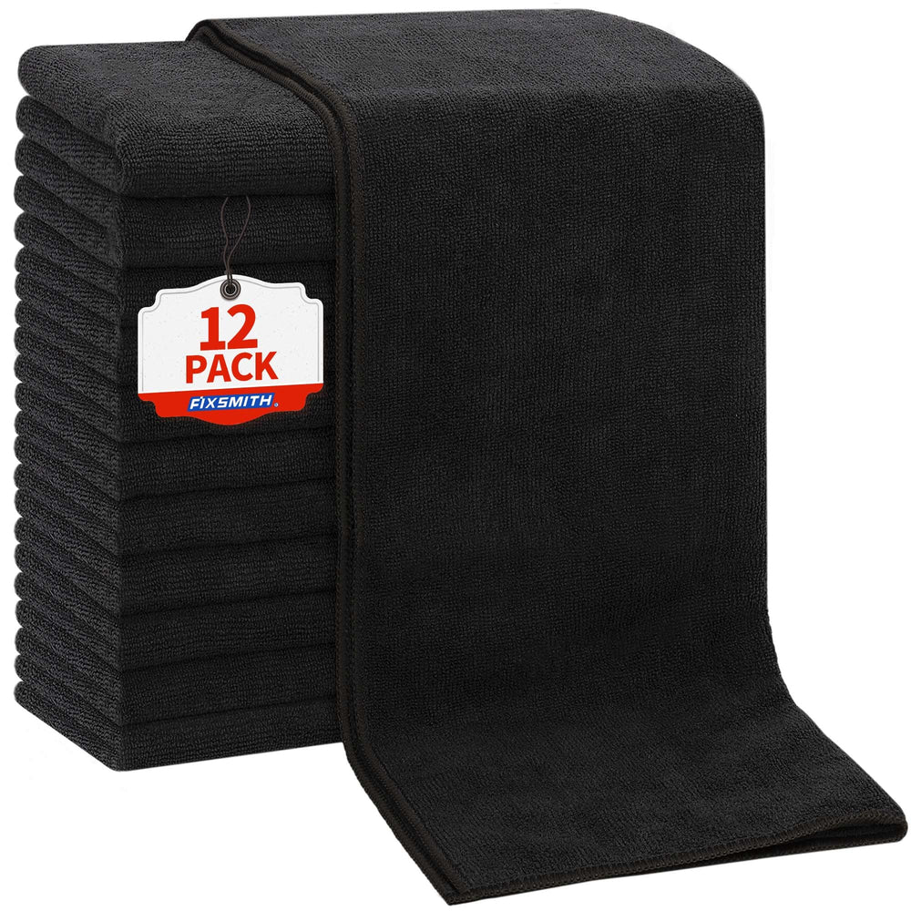 FIXSMITH stacked 12 towels showing professional black look and convenient bulk supply