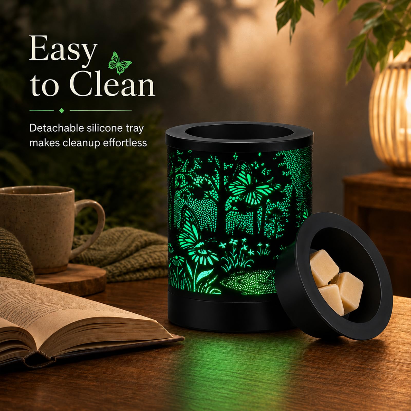 FIZYZYNA in-use on bedside table providing calming light and scent benefit