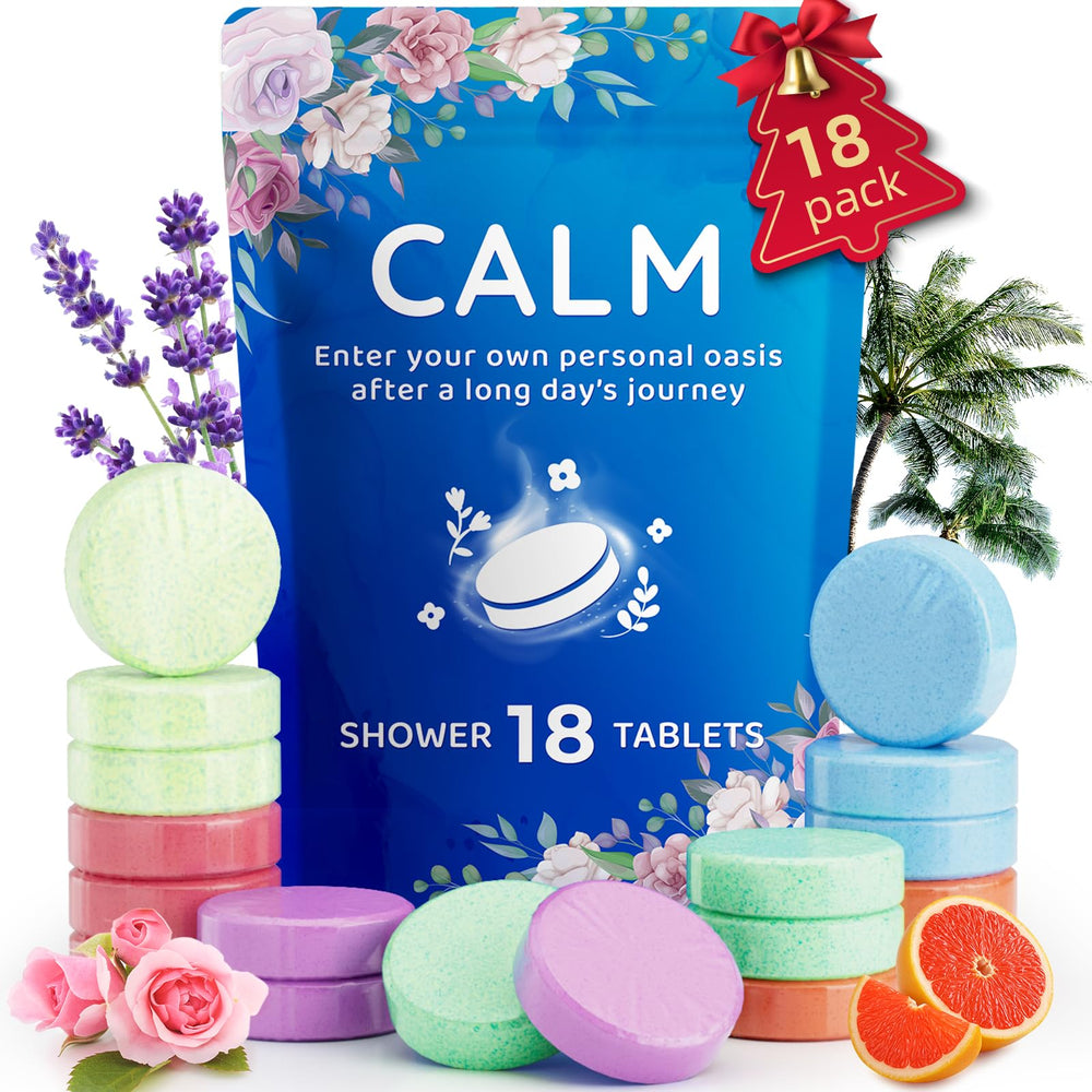 Fizzgarden front packaging showing 18 aromatherapy shower steamers and variety benefits