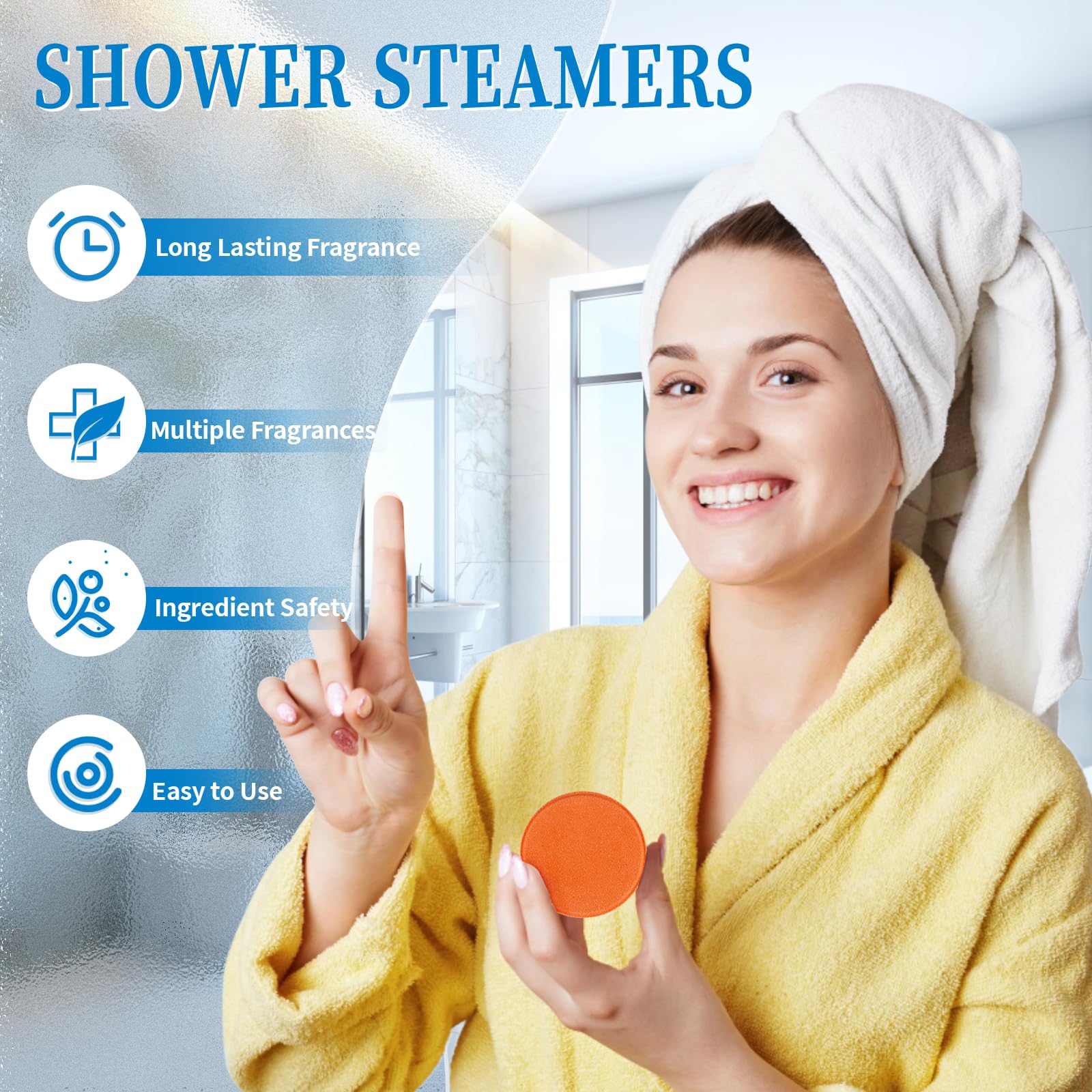 Fizzgarden single tablet on shower floor releasing steam fragrance during use benefit