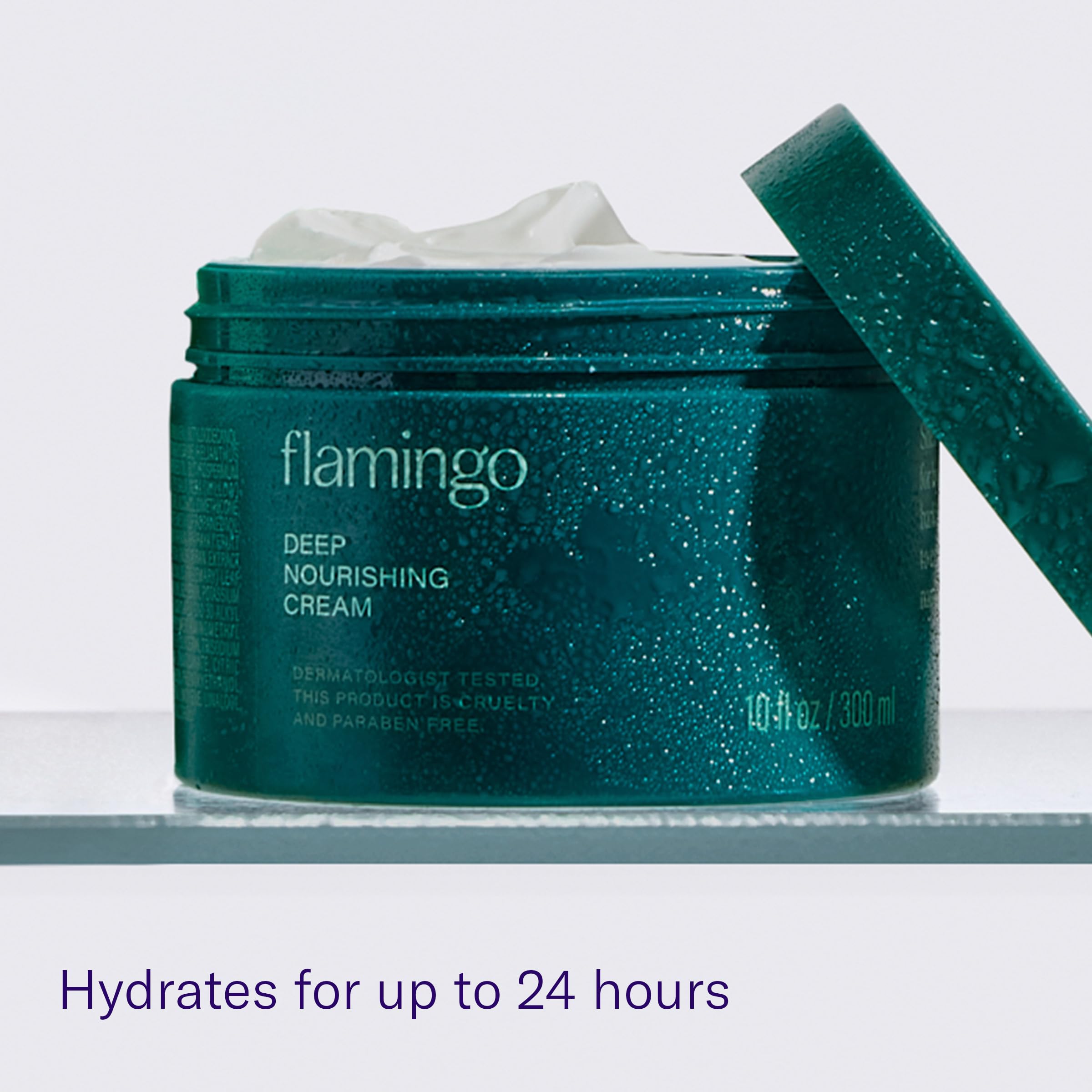 Flamingo product label detail showing ingredients list and dermatologist-tested claim