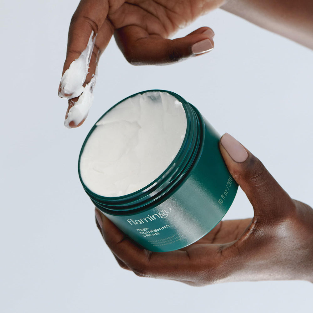 Flamingo open jar showing creamy texture and rich consistency for deep hydration