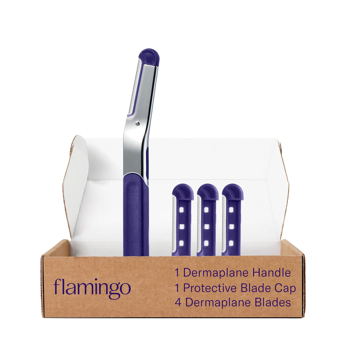 Flamingo dermaplane handle front view showing ergonomic grip and stable control