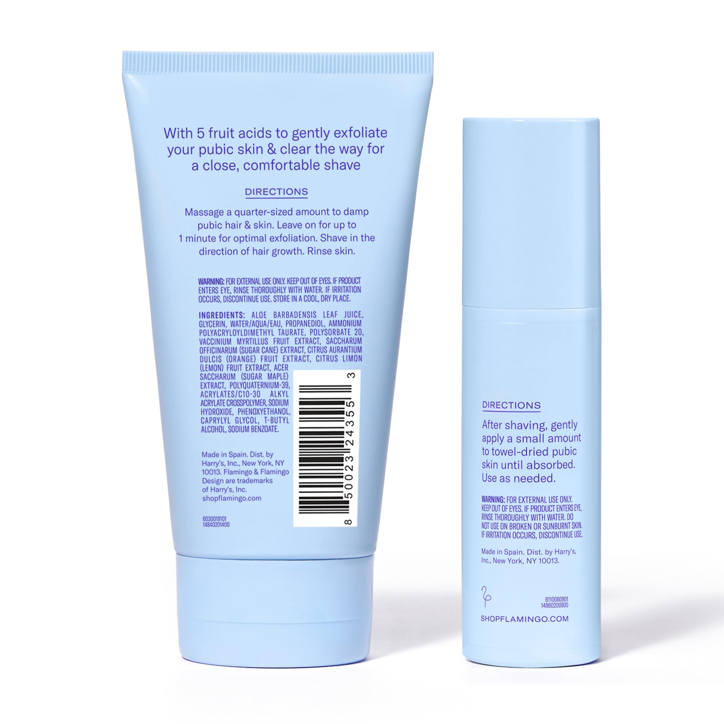 Flamingo exfoliating shave gel close-up texture showing clear gel and exfoliant action for smoother shaves