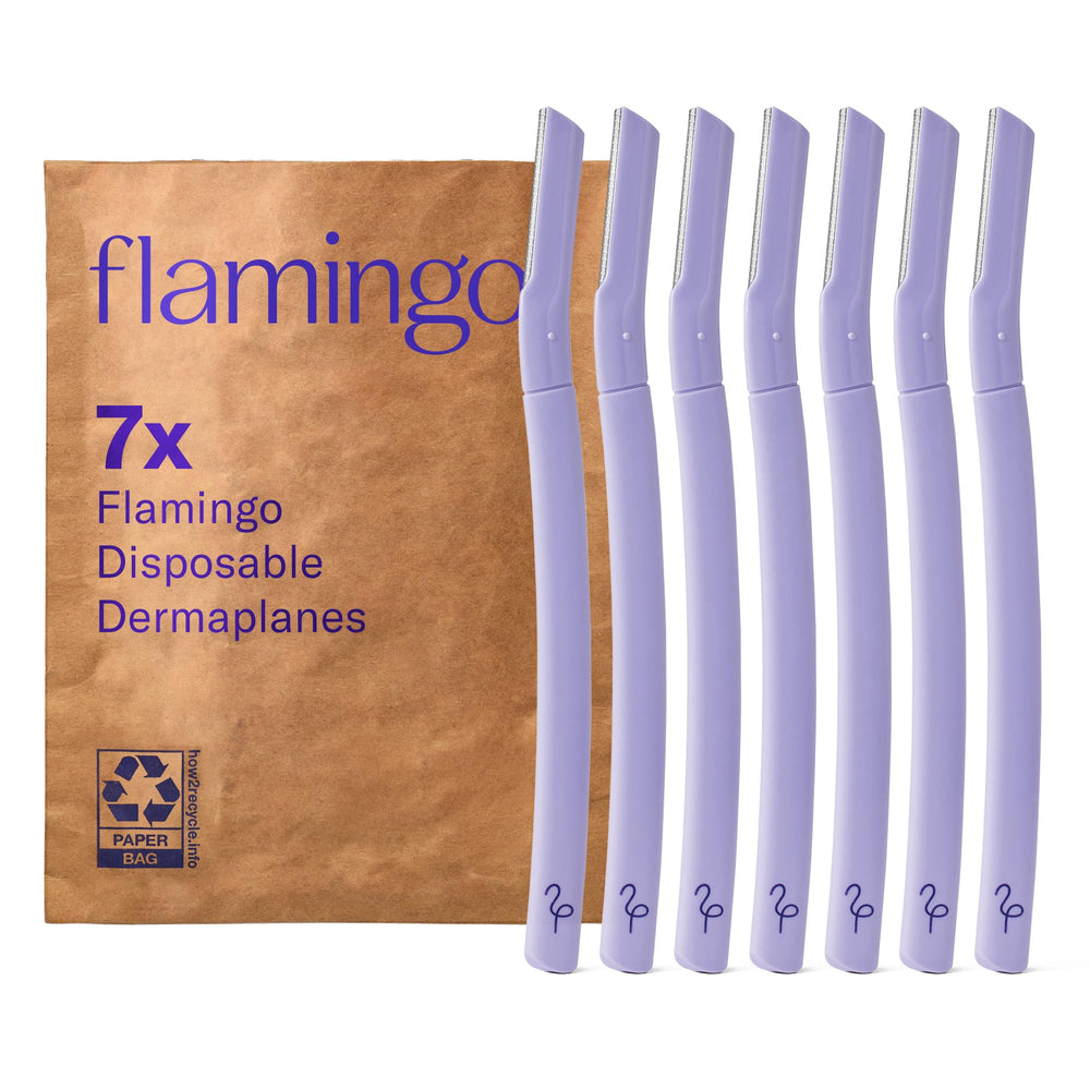 Flamingo front packaging showing seven razors and benefits