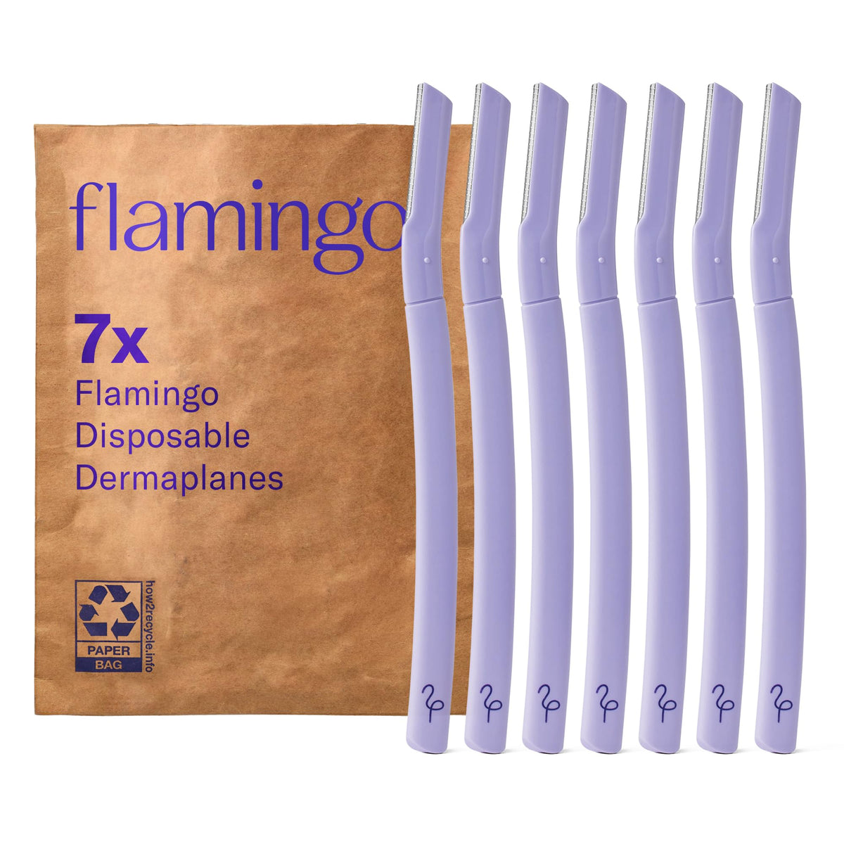 Flamingo front packaging showing seven razors and benefits