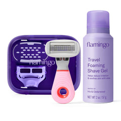 Flamingo front packaging showing kit components and travel-ready design benefit