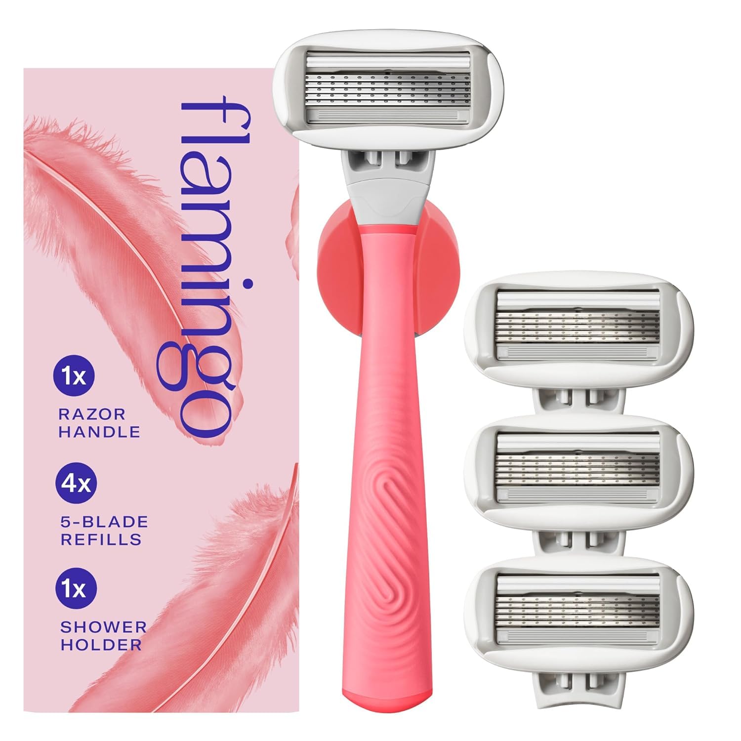 Flamingo handle front view showing ergonomic grip and stable balance for safer shaving