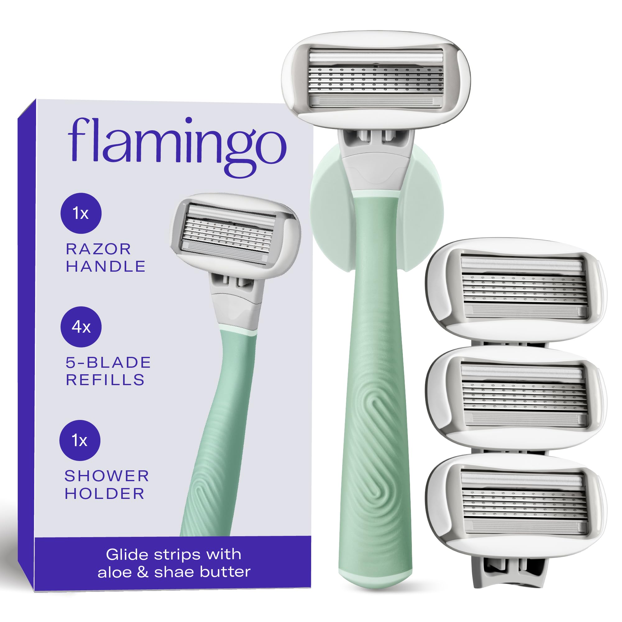 Flamingo handle front view showing balanced grip for stable shaving