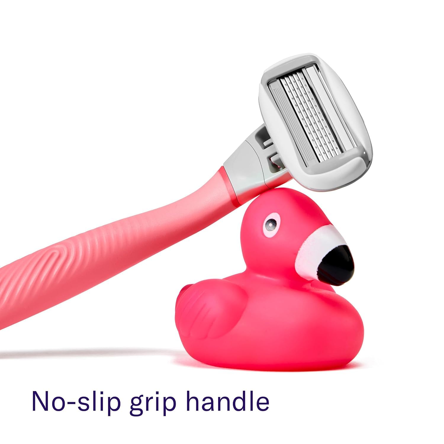 Flamingo lubricating strip detail showing aloe-shea ribbon that soothes skin during shave