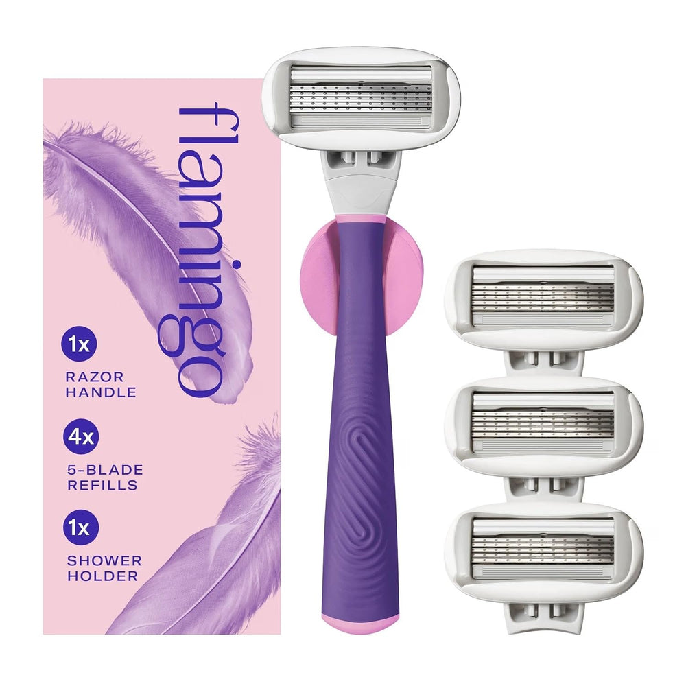 Flamingo razor handle front view showing ergonomic balance and control