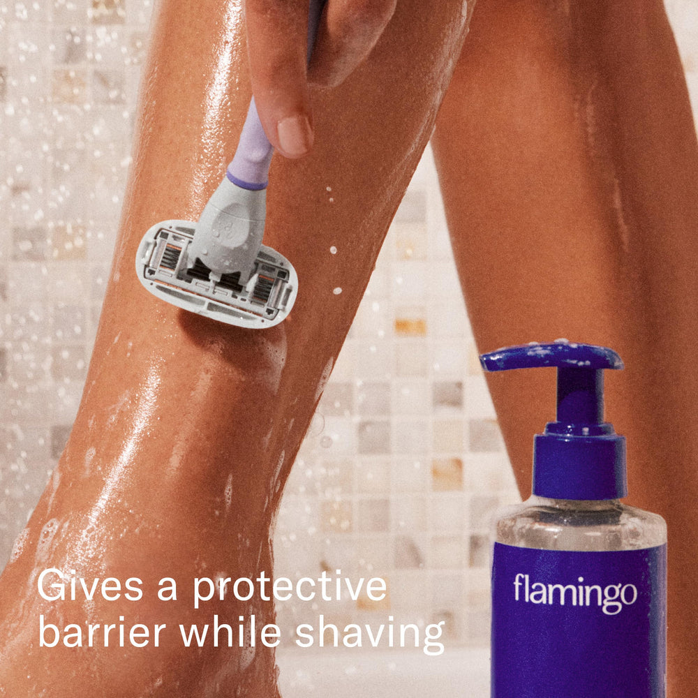 Flamingo razor handle grip detail for comfortable, non-slip control