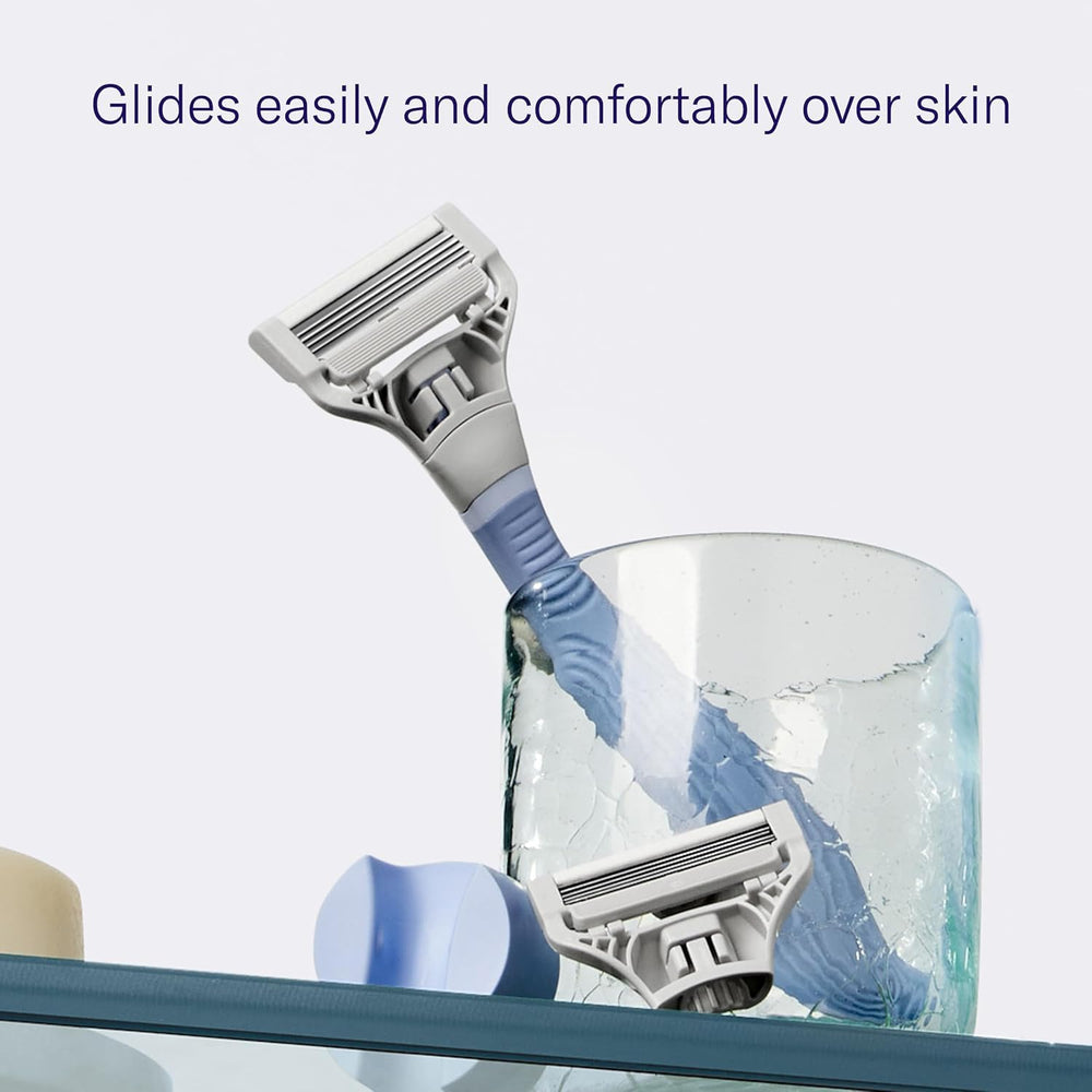 Flamingo razor being used in shower for controlled intimate grooming
