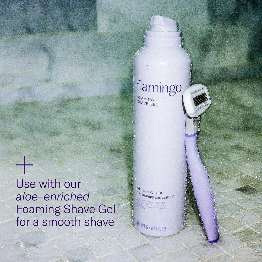 Flamingo shower holder mounted in bathroom keeping razor dry and accessible
