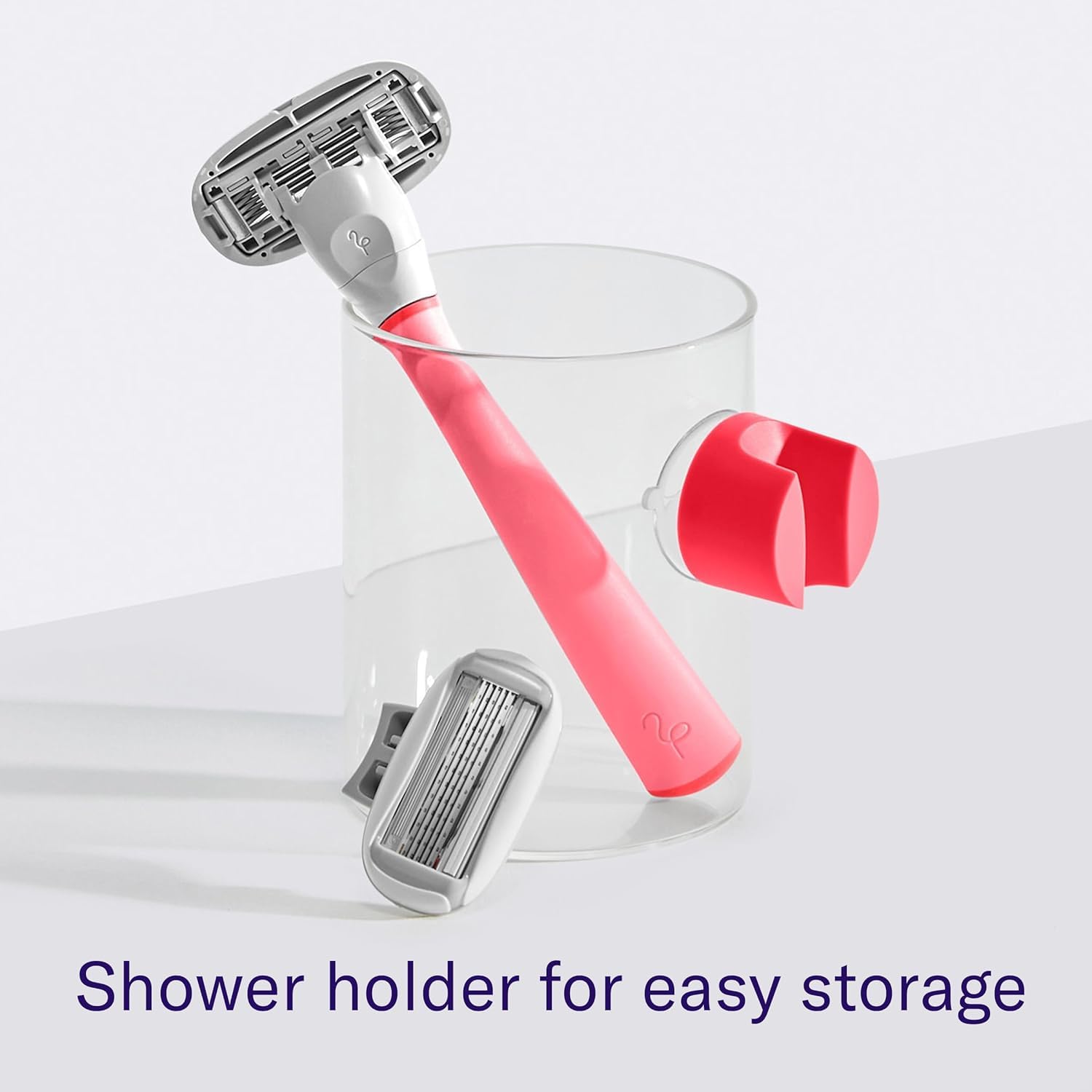 Flamingo shower holder mounted in shower keeping razor dry and accessible for convenience