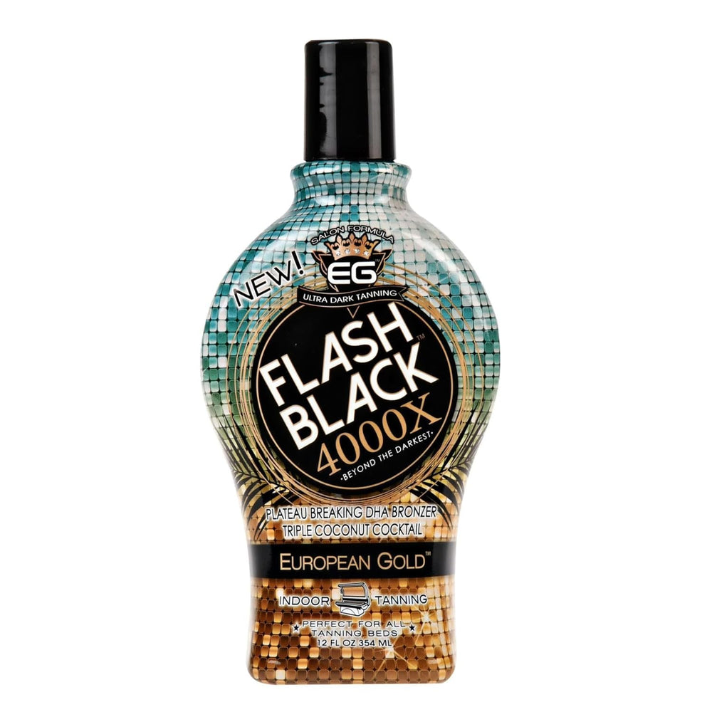 Flash Black front packaging showing 12 oz bottle and bold branding for deep bronze