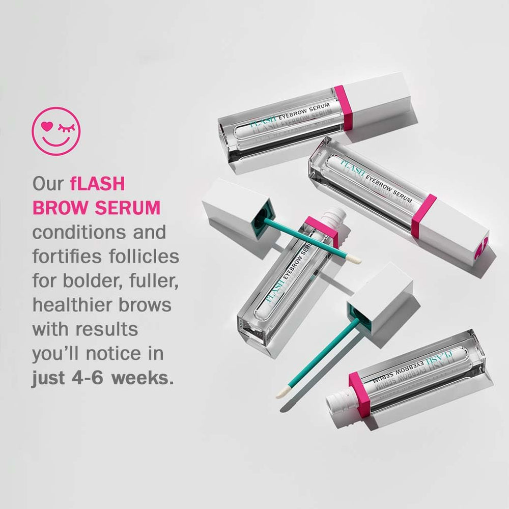 FLASHSERUM applicator tip close-up showing precision tip for targeted brow application