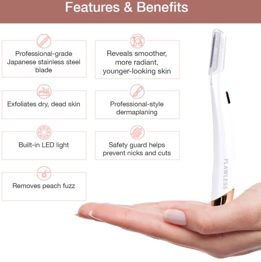 Before and after close-up showing smoother, brighter skin after Flawless use
