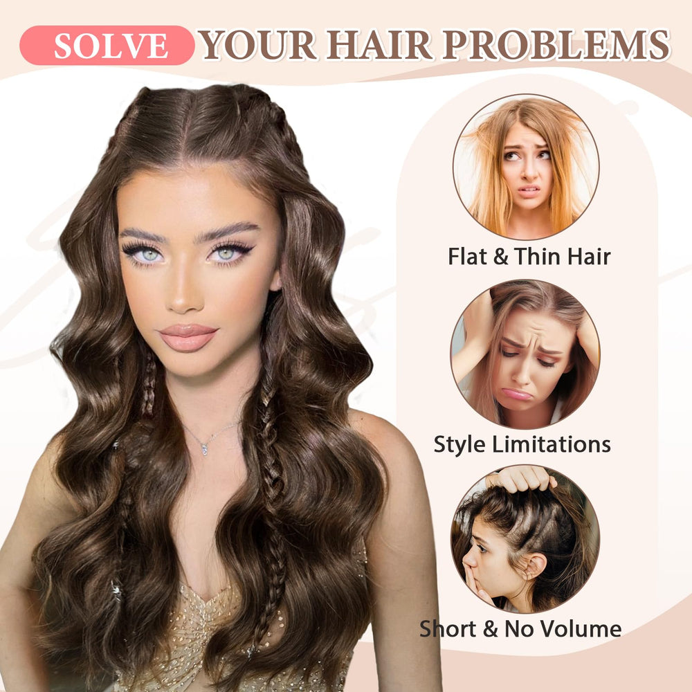 Fliace clip-ins worn by model side view adding volume and length