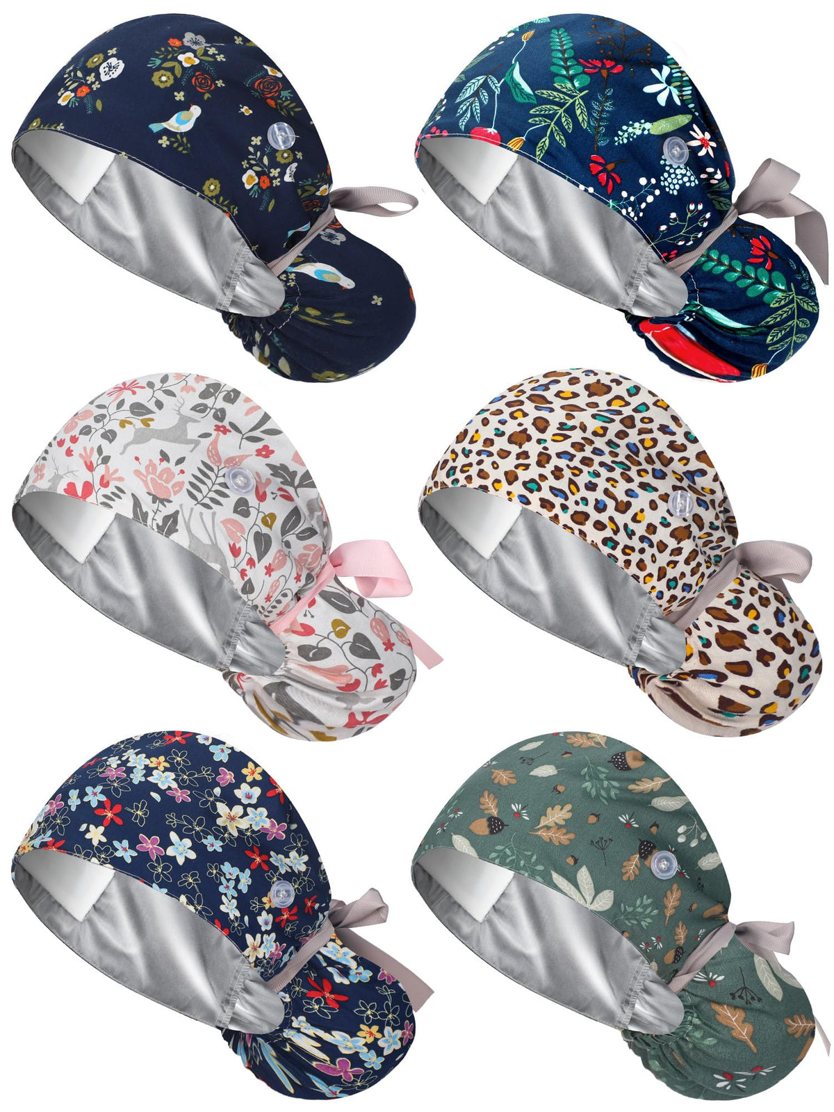 Floraltop front view of six caps showing designs and convenience